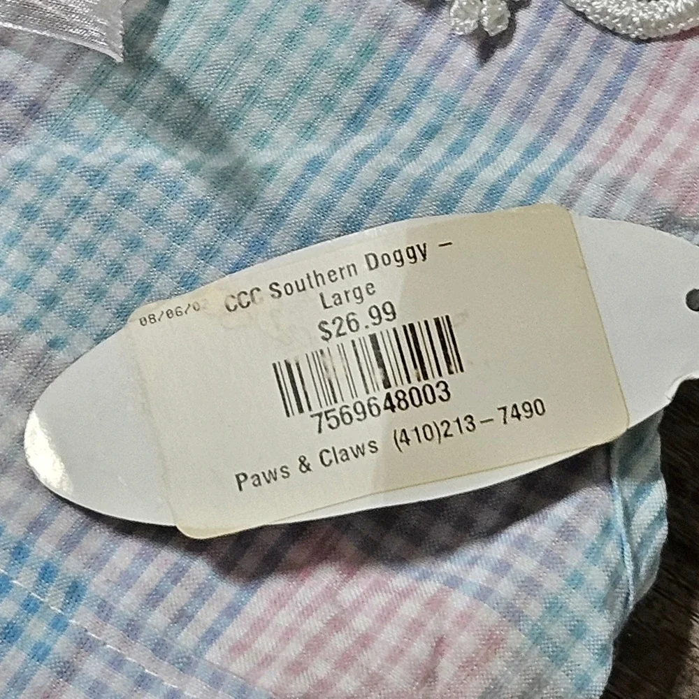 Cha-Cha Couture Southern Doggy Pastel Gingham Harness Dress Leash Set Large NWT